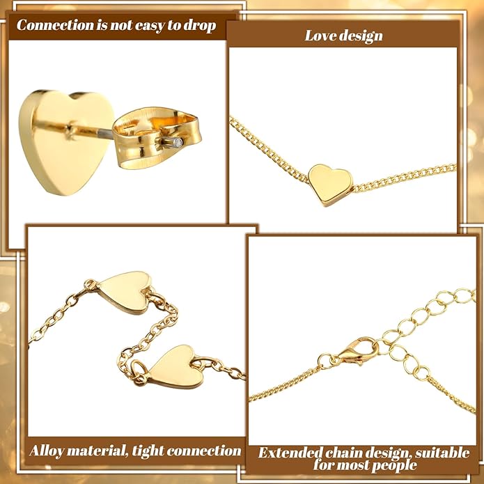 Bucherry 3 Pcs Heart Jewelry Set Bow Snowflake Jewelry Heart Pendant Chain Toggle Necklace with Bracelet Earrings Snowflake Stainless Steel Link Chain for Women Gift