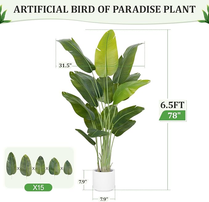 Artificial Bird of Paradise Plant 6.5Ft Tall Fake Tropical Palm Tree Large Fake - Image 3