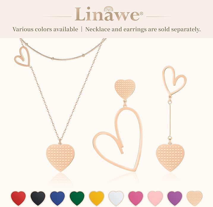 Linawe Layered Choker Heart Pendant Necklace for Women Trendy, Gold/Silver/Rose Gold Chain Stainless Steel Stacked Necklaces, Double Heart Necklace Y2K Preppy Jewelry