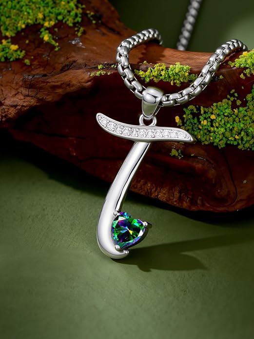 Valentines Day Gifts for Women Alphabet A to Z Initial Birthstone Pendant Necklaces for Women - 18k White Gold Plated Personalized Name Jewelry Valentine Mothers Day Birthday Gifts for Women Her Girlfriend