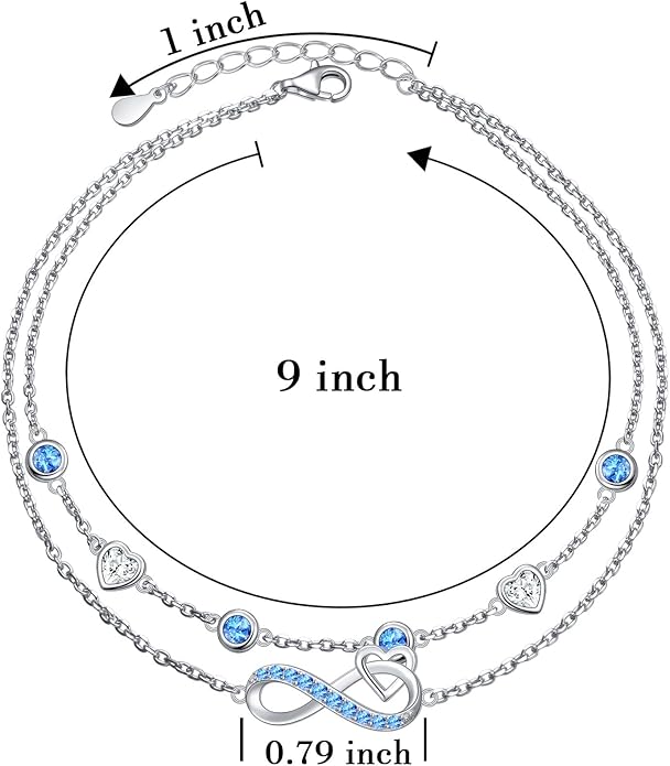 S925 Sterling Silver Infinity Heart Ankle Bracelet Endless Love Symbol Charm Adjustable Jewelry Summer Beach Stylish Gifts for Mom Wife Women