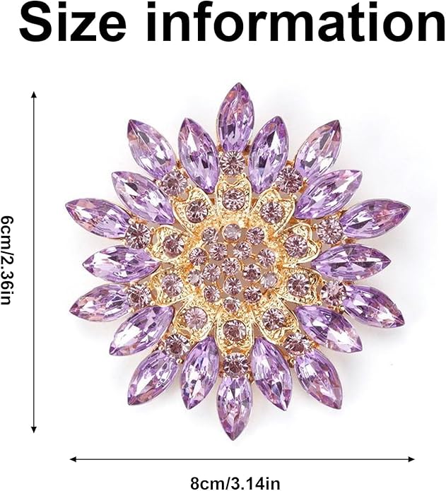 Wanheart Sunflower Brooch Pin Rhinestone Crystal Flower Jewelry Vintage Elegant Brooch for Women Dress Hat Bag Accessories