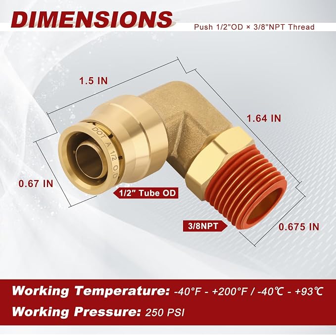 90° Swivel Male Elbow, 1/2" Tube x 3/8" NPT, DOT Approved 5PCS | - Image 5