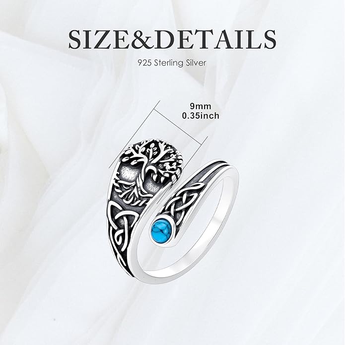 PELOVNY Spoon Rings for Women 925 Sterling Silver Vintage Cross Tree of Life Turquoise Adjustable Thumb Rings Jewelry Gifts for Women Men