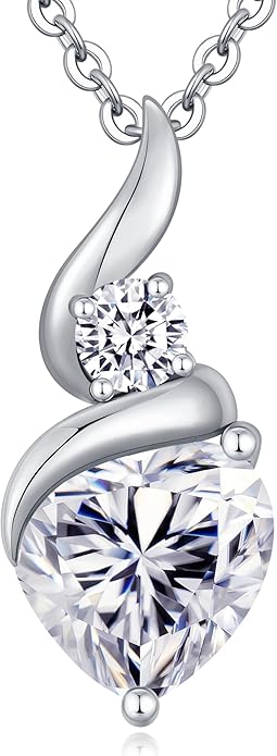 ANDSO Valentine's Day Gift Moissanite Heart Pendant Necklaces for Women, 925 Sterling Silver Necklace with Birthstone, Ideal Anniversary Present or Birthday Jewelry Gifts for Mom Wife Her Girlfriend