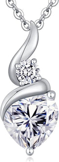 ANDSO Valentine's Day Gift Moissanite Heart Pendant Necklaces for Women, 925 Sterling Silver Necklace with Birthstone, Ideal Anniversary Present or Birthday Jewelry Gifts for Mom Wife Her Girlfriend