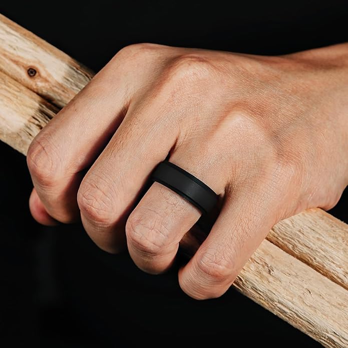 Egnaro Silicone Rings for Men 1/4/5/6/7 Multipack of Breathable Mens Silicone Rubber Wedding Rings Bands - Step Edge