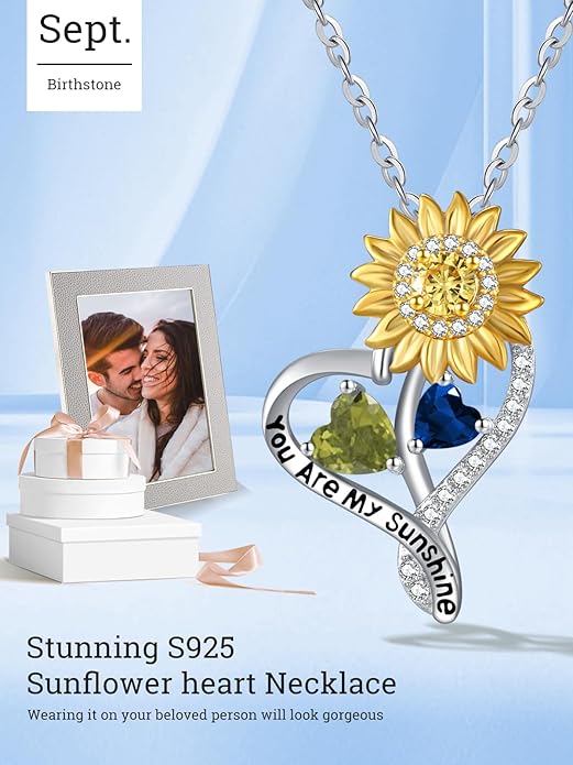 Valentine's Day Gifts for Wife 925 Sterling Silver Double Birthstone Pendant Necklaces I Love You for Always and Forever Necklace Anniversary Birthday Gifts for Wife Girlfriend Mom Her