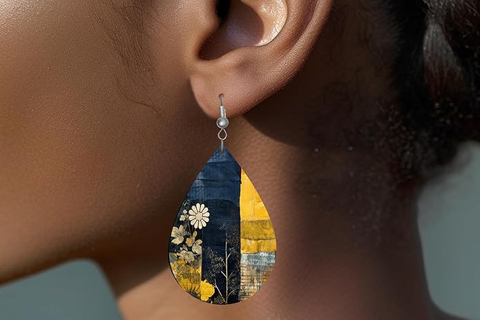 Teardrop Wood Earrings Light Weight Printed Image Dangle Jewelry, Fun and Funky