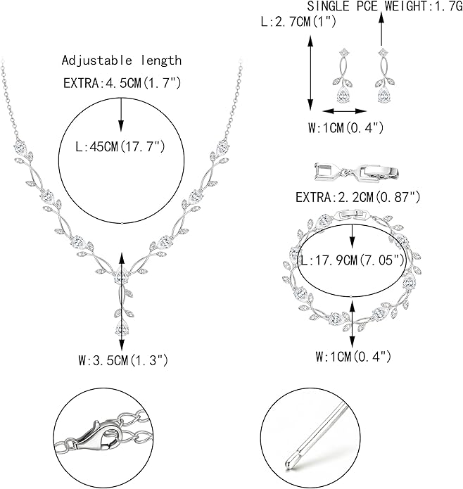 EVER FAITH Bridal Cubic Zirconia Jewelry Sets for Women, White Simulated Pearl Leaf Vine Pendant Wedding Party Necklace Earrings Set for Bridesmaid Bride