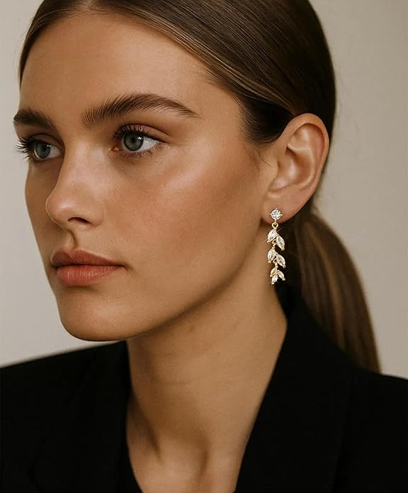14K Gold Plated Dangle Earrings for Women Dainty Silver Drop Earring Trendy Small Long Dangling Wedding Bridesmaid Hoop Diamond Crystal Cute Earring Jewelry Valentine Gifts
