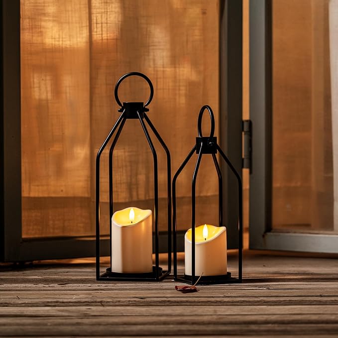 Homemory Modern Farmhouse Black Metal Lanterns 2PCS - Image 7