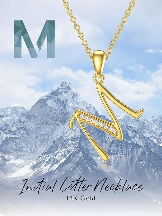 14k Gold Initial Necklace for Women, Solid Gold Moissanite Letter Pendant Necklaces Jewelry for Her Birthday Valentines Day Gifts for Mom Wife Christmas Gifts for Girlfriend Sister