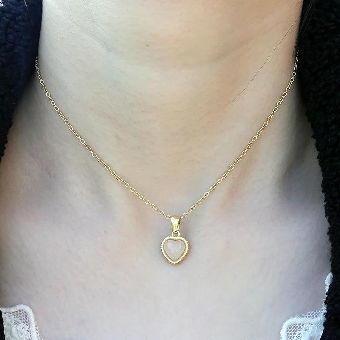 Cute Gold Heart Necklace for Women,18k Gold Plated Cubic Zirconia Charm Necklaces,Stainless Steel Women's Heart Stone Pendant Necklace for Women,16-18 Inches Adjustable Chain,Trendy Jewelry Gifts