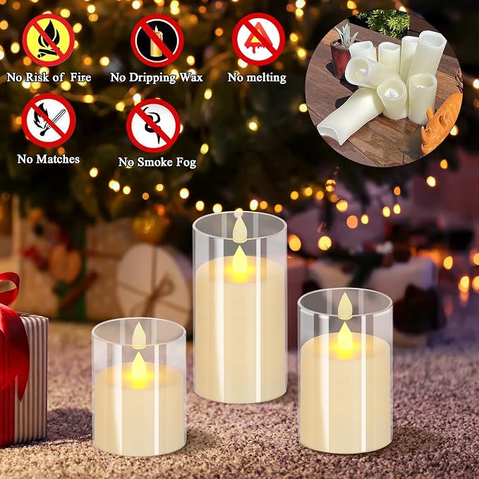 wemarry Flameless Candles 4" 5" 6" Acrylic Glass Pillars 3" Diameter Battery - Image 2