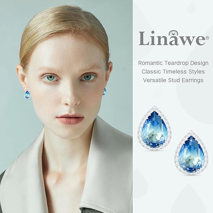 Linawe Women Stud Earrings, Teardrop Diamond Moissanite Cubic Zirconia Earrings Studs Rhinestone Jewelry Gold/Silver/Rose Gold