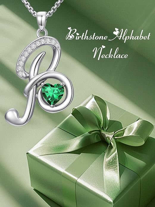 Valentines Day Gifts for Women Alphabet A to Z Initial Birthstone Pendant Necklaces for Women - 18k White Gold Plated Personalized Name Jewelry Valentine Mothers Day Birthday Gifts for Women Her Girlfriend