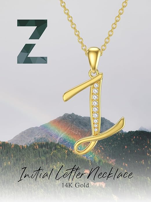14k Gold Initial Necklace for Women, Solid Gold Moissanite Letter Pendant Necklaces Jewelry for Her Birthday Valentines Day Gifts for Mom Wife Christmas Gifts for Girlfriend Sister