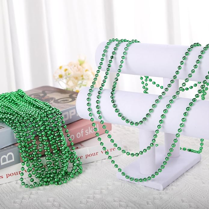 Mardi Gras Beads Necklaces, 33 Inch Plastic Beads for Party Favors, Festival Decorations, Parade Throws, Christmas, St. Patrick's Day Celebrations