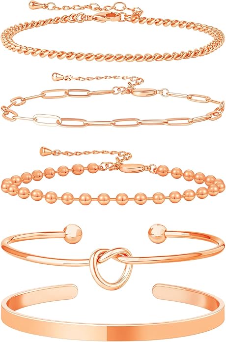 Gold Bracelets for Women, 14K Gold Plated Chain Bracelets Set for Women, Elegant Adjustable Bracelet Stack Jewelry Gifts for Womens