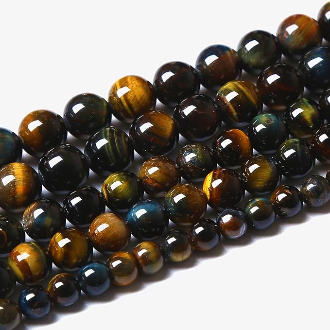 Yellow Blue Tiger Eye Beads Natural Stone Round Loose Beads Energy Gemstone Healing Power for Jewelry Making 10mm 38pcs 15"