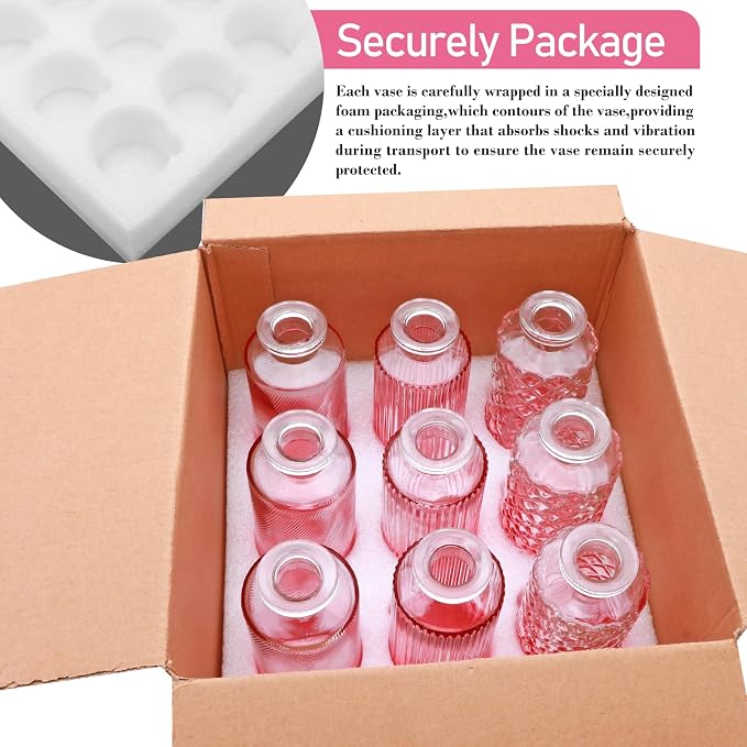 Pink Glass Bud Vase Set in Bulk, Home Table, Flower Decor, Party Decorations - Image 6