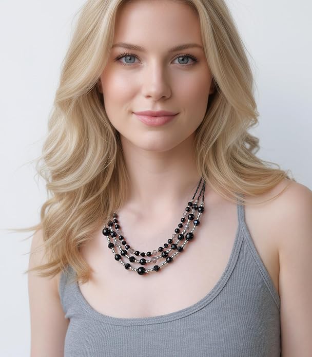 Noessla Beaded Statement Necklaces for Women Layered Chunky Bead Necklace Fashion Costume Jewelry Gifts for Mom