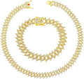 HH BLING EMPIRE 14k Gold/Silver Cuban Link Chain for Women Iced Out Diamond Chunky Cuban Link Necklace Chain Bracelet 2pcs Sets