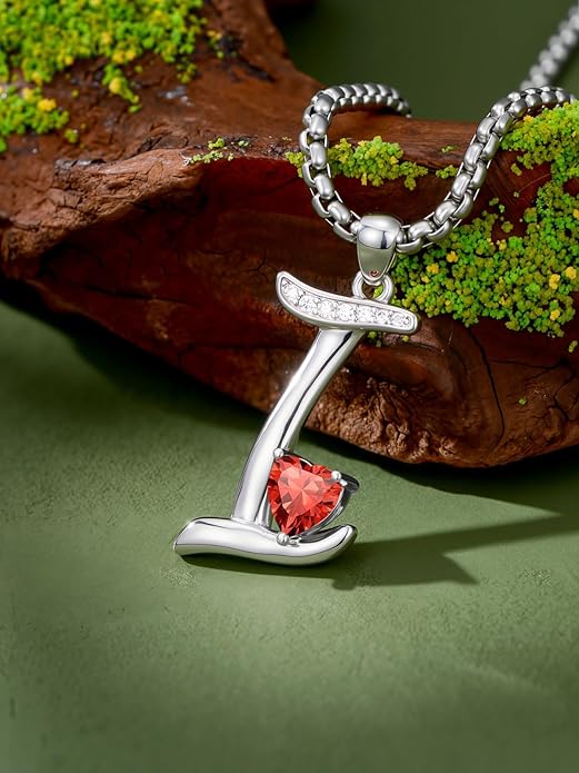 Valentines Day Gifts for Women Alphabet A to Z Initial Birthstone Pendant Necklaces for Women - 18k White Gold Plated Personalized Name Jewelry Valentine Mothers Day Birthday Gifts for Women Her Girlfriend