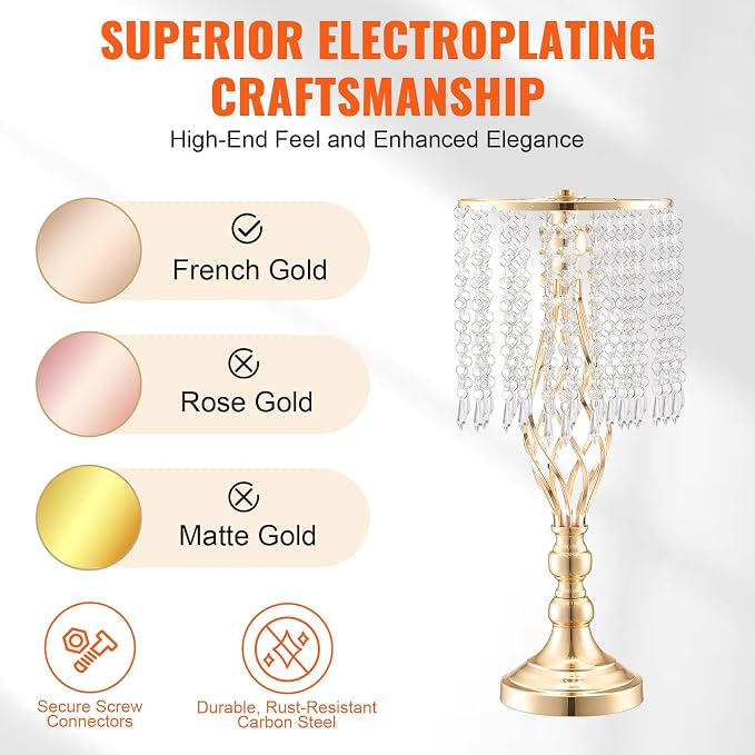 VEVOR 12PCS 19.3in Tall Crystal Wedding Flower Stand Metal Centerpiece Vase | - Image 3