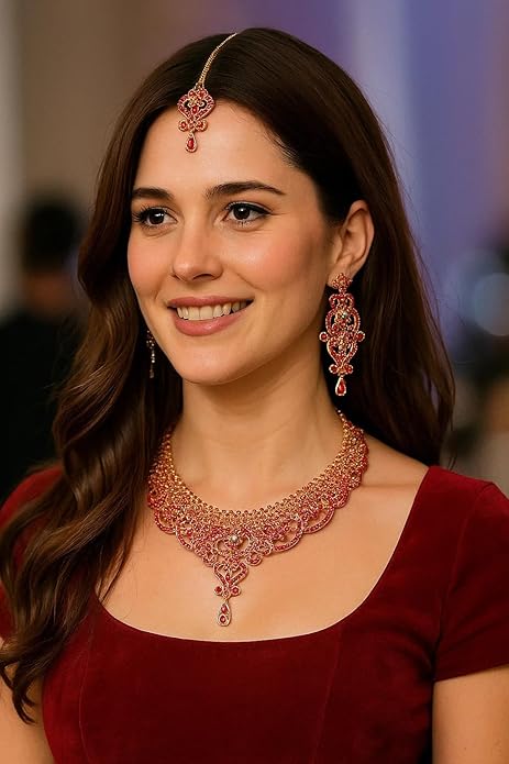 Touchstone Indian jewelry set for women bollywood gold jewellery wedding outfits necklace sets earrings bridal maang tikka fancy costume girls big desi accessories rhinestone in gold or silver tone