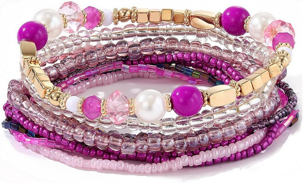 MengPa Beaded Bracelets for Women Trendy Stacks Boho Bead Bracelet Pack Friendship Jewelry