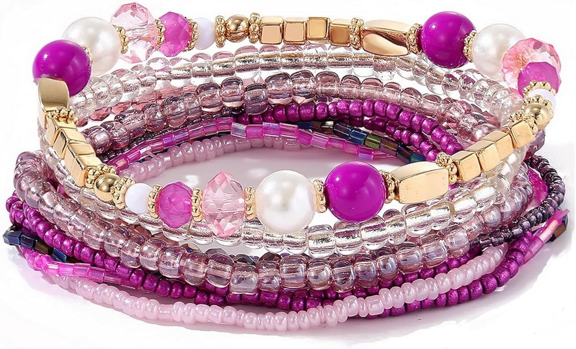 MengPa Beaded Bracelets for Women Trendy Stacks Boho Bead Bracelet Pack Friendship Jewelry