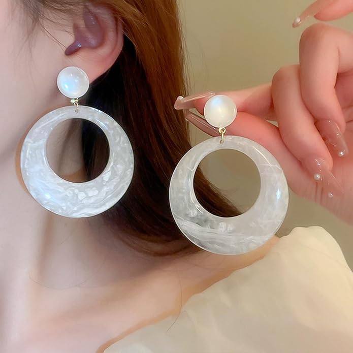 70s Earrings Retro White Acrylic Hoop Earrings 70s Accessories for Women 70s Jewelry Disco Outfits for Women