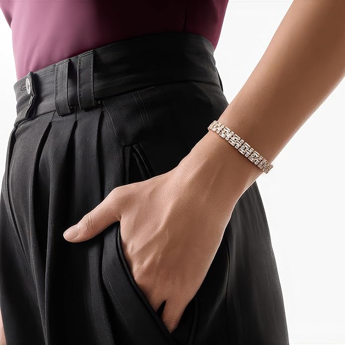 14K Gold Plated Women’s Tennis Bracelet – Sleek CZ Line Bracelet, Fits 6.0"–7.2" Wrist – Sparkly Everyday Jewelry Gift, Contemporary Tennis Bracelets for Women
