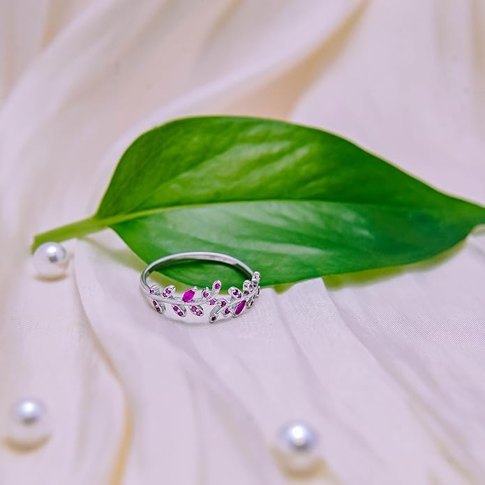 Adjustable S925 Sterling Silver Ring for Women,Branch Leaves Band Stacking Finger Ring,Paved Cubic Zirconia Stone Stackable Open Ring