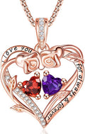 Rose Heart Necklaces for Women, Rose Gold Forever Love Jewelry with 2 Birthstones Pendant,Valentines Anniversarry Birthday Gifts for Her Wife Mom Grandma Daughter, 18+2 Inch Chain