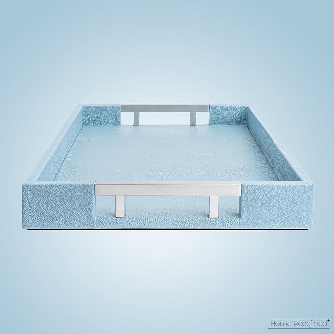 Modern 17.5"x12" Rectangle Baby Light Blue Glossy Shagreen Faux Leather - Image 4