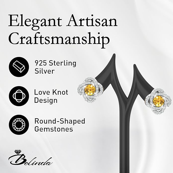 Women 925 Sterling Silver Cute Love Knot Sparkling Gemstone Push Back Stud Earrings Hanging Pendant Necklace Beautiful Fine Jewelry Accessory Set, 1.65 Carat