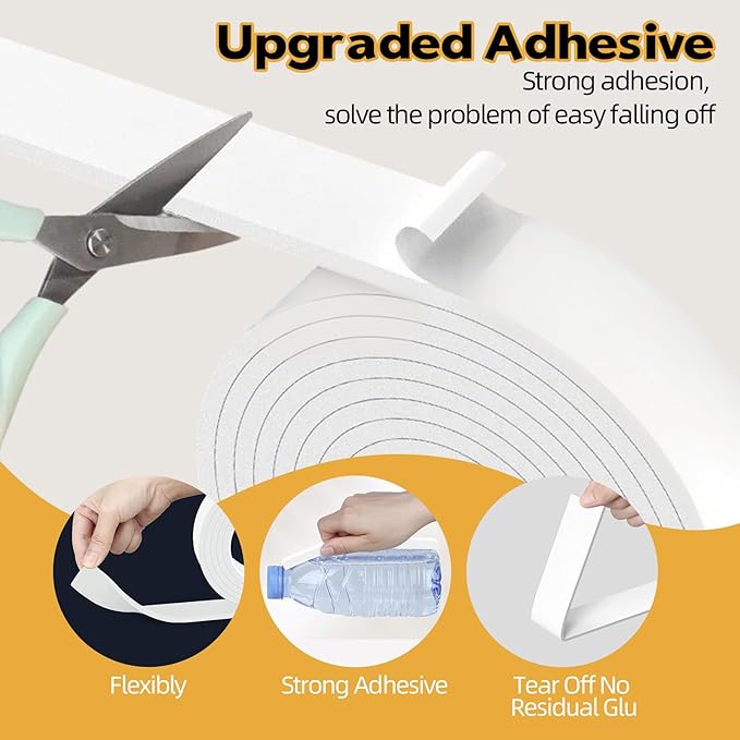 Foam Weather Stripping Door Seal, 1 Inch W x 1/17 Inch T x 33 Feet White Window - Image 3