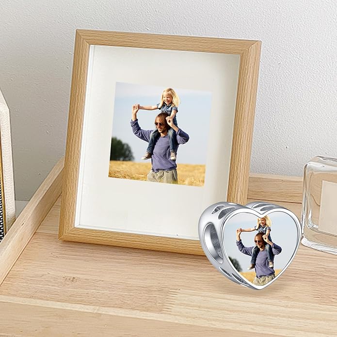 Annmors Personalized Photo Charm for Bracelet Necklaces,925 Sterling Silver Charm Love Heart Shaped Engraved Customize Picture Gift for Birthday Mother's Day Christmas,Bead Charms Jewelry for Women