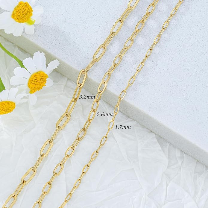 14K Yellow Gold 6-13 Inch 1.2mm-3.2mm Chain Bracelet Anklet for Women, Cuban Link Curb/Rope/Paper Clip/Round Snake/Herringbone/Bead/Water Wave, Thin Gold Chain Bracelet Durable Strong Real 14k Gold Chain Bracelet Anklet