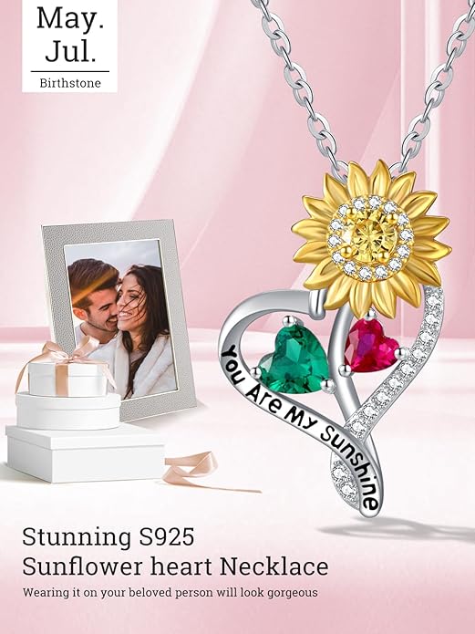 Valentine's Day Gifts for Wife 925 Sterling Silver Double Birthstone Pendant Necklaces I Love You for Always and Forever Necklace Anniversary Birthday Gifts for Wife Girlfriend Mom Her