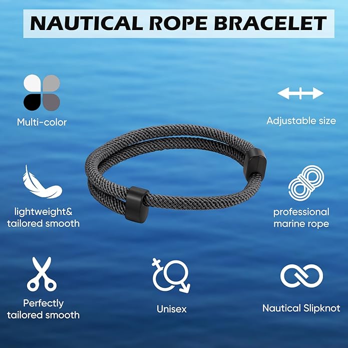 TempBeau Nautical Braided Rope Bracelets Set - 6 Pcs Adjustable Braided Cord Bracelet, Handmade Navy Marine String Bracelet with Metal Knot, Men Women Braided Bracelets Gifts