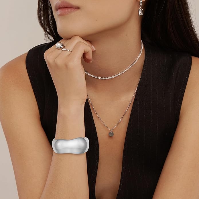 HZMAN Chunky Gold Cuff Bracelets for Women Thick Wide Bangle Bracelet Hammered Open Hinge Wrist Cuff Bracelet Jewelry Gift