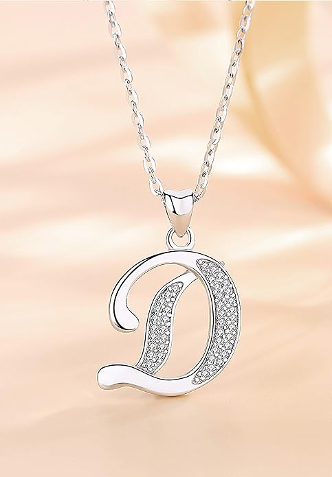 AEONSLOVE 925 Sterling Silver Initial Necklaces for Women, 26 Letters Pendants Necklace Gift for Mother, Daughter, Wife, 18 Inch Chain