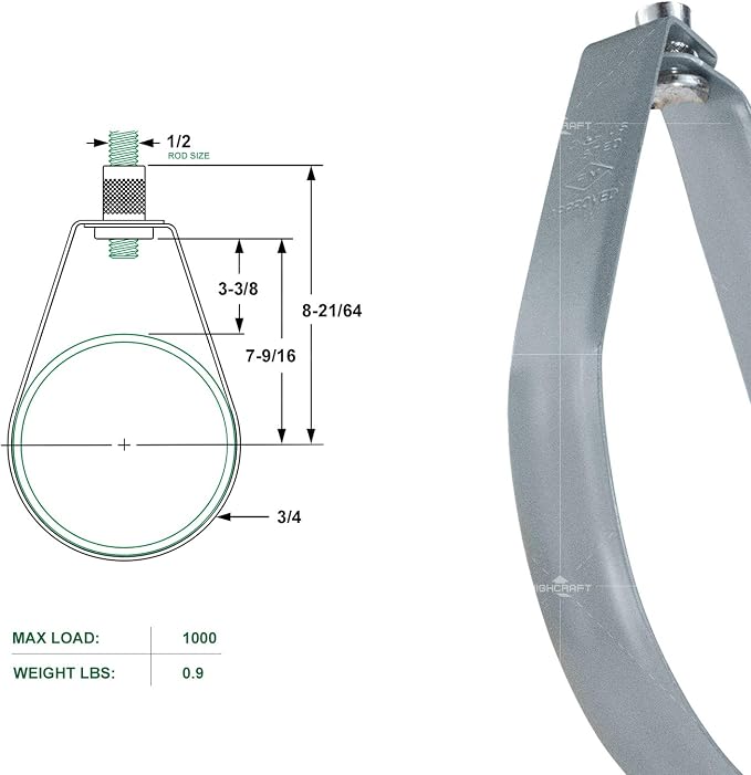 Highcraft ITSO-FQ08 Swivel Loop Pipe Hanger, Epoxy Coated Steel, 8 in. - Image 7