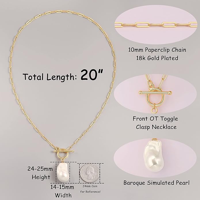 Aobei Pearl 18K Gold Plated Moon Star Lion Evil Eye Love Heart Cross Pendant Necklace Medallion Paperclip Chian Choker Layering Jewery for Women