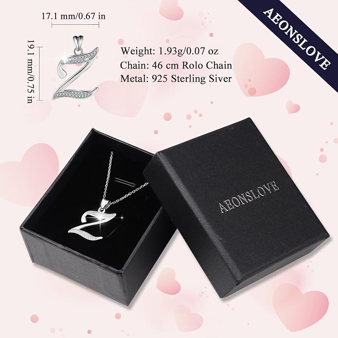 AEONSLOVE 925 Sterling Silver Initial Necklaces for Women, 26 Letters Pendants Necklace Gift for Mother, Daughter, Wife, 18 Inch Chain