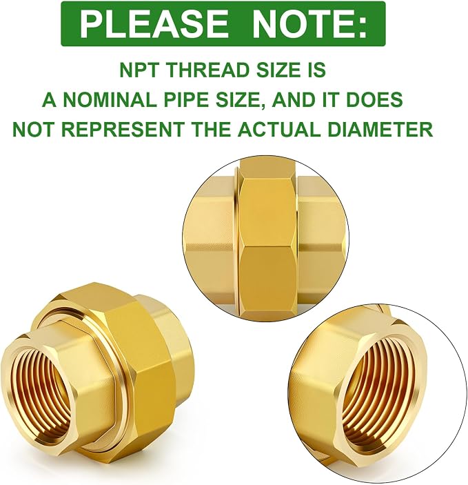 1PCS Brass Union，3/4" NPT Female x 3/4" NPT Female Brass Pipe Fitting - Image 3